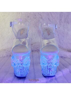 NIB Rapture Clear See Thru Skull & Bones 8" High Heel Platform Shoes 5-10 NY